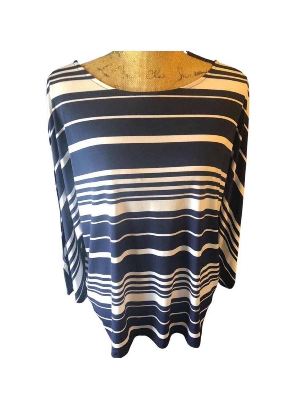 Easywear by Chico's Top Size 3 Blue White Striped